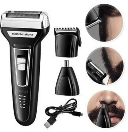 3-in-1 Rechargeable Electric Shaver & Trimmer – Beard, Hair & Nose Grooming Kit