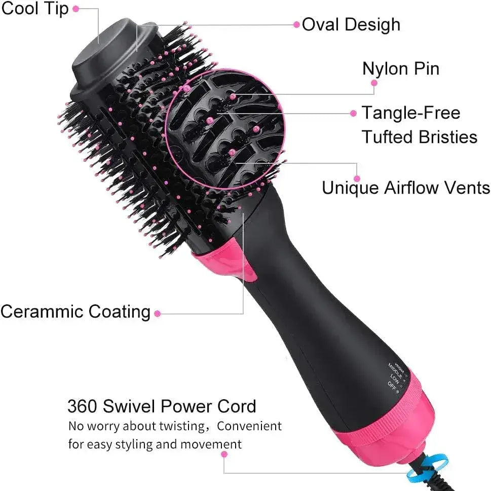 One step hot air brush with 360 degree swivel cord
