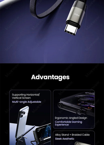 Type-C to Type-C 240W  Fast Charge Cable With Mobile  Stand