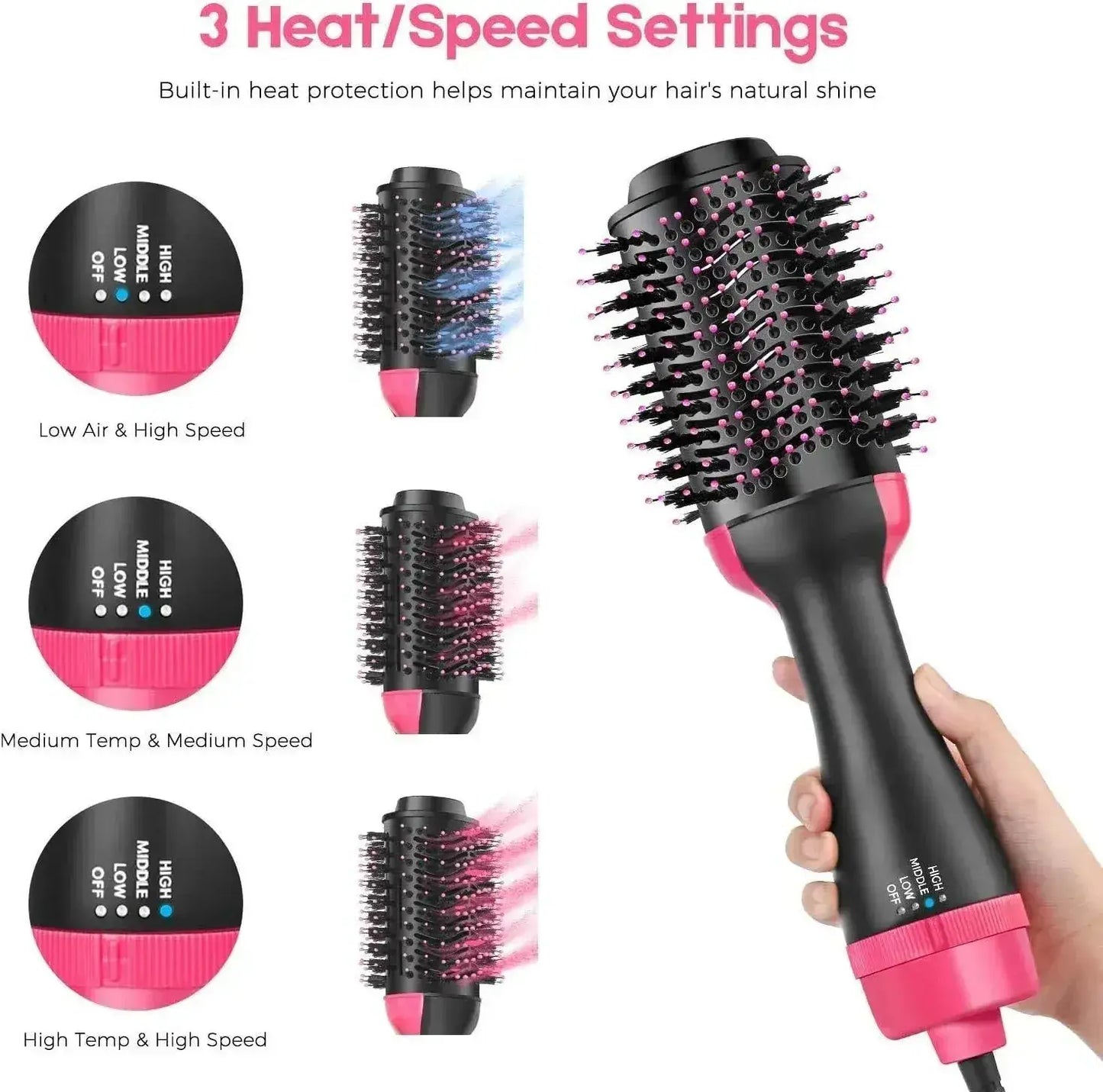 Hot air brush ionic bristles close-up