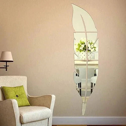 Modern Removable Feather DIY Acrylic Mirror Wall Sticker Home Room Decoration