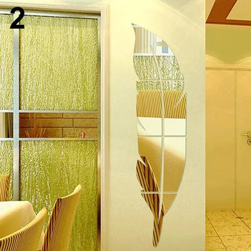 Modern Removable Feather DIY Acrylic Mirror Wall Sticker Home Room Decoration