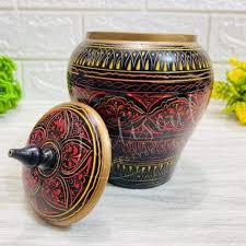 Wooden Candy jar Naqashi work 7inch height